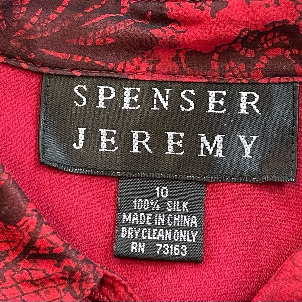 Vintage Spencer Jeremy Silk Semi Sheer Button Down Blouse Fringe red black SZ 10 - Picture 7 of 7